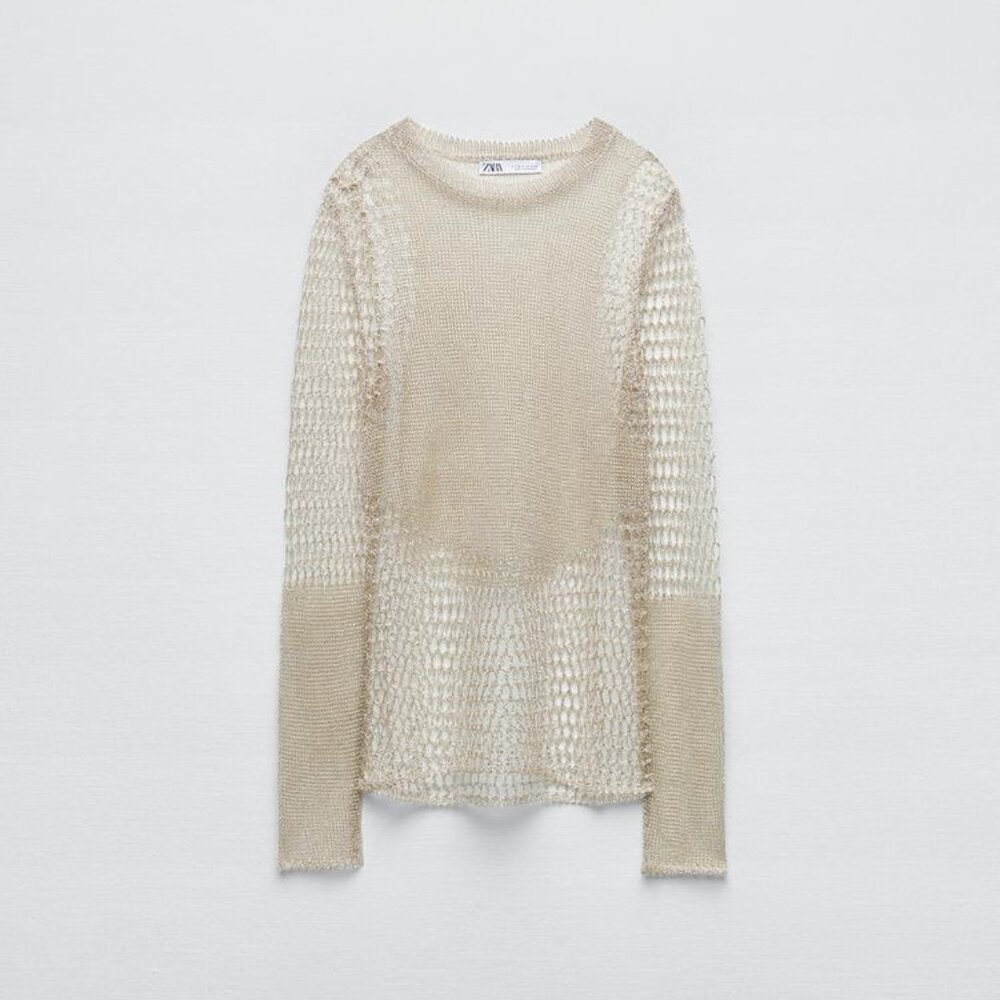 Zara Metallic Gold Mesh Top